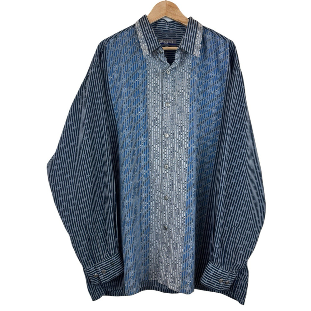 Bassiri‎ Limited Collection Shirt Mens 2XL XXL Blue Abstract Casual Geometric